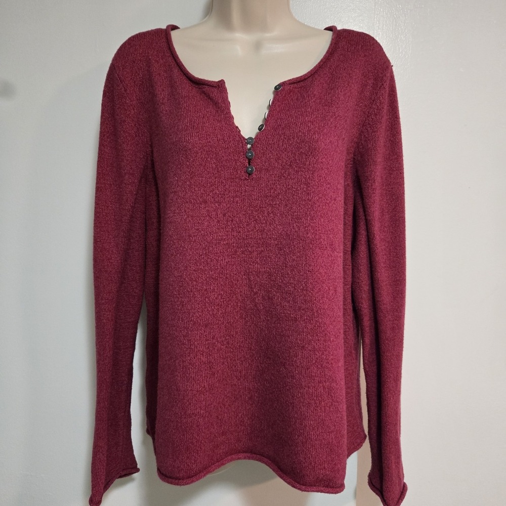 Sundance Homestead Henley Sweater Womens XL Boho Cotton Silk Roll Hem Pink Plum